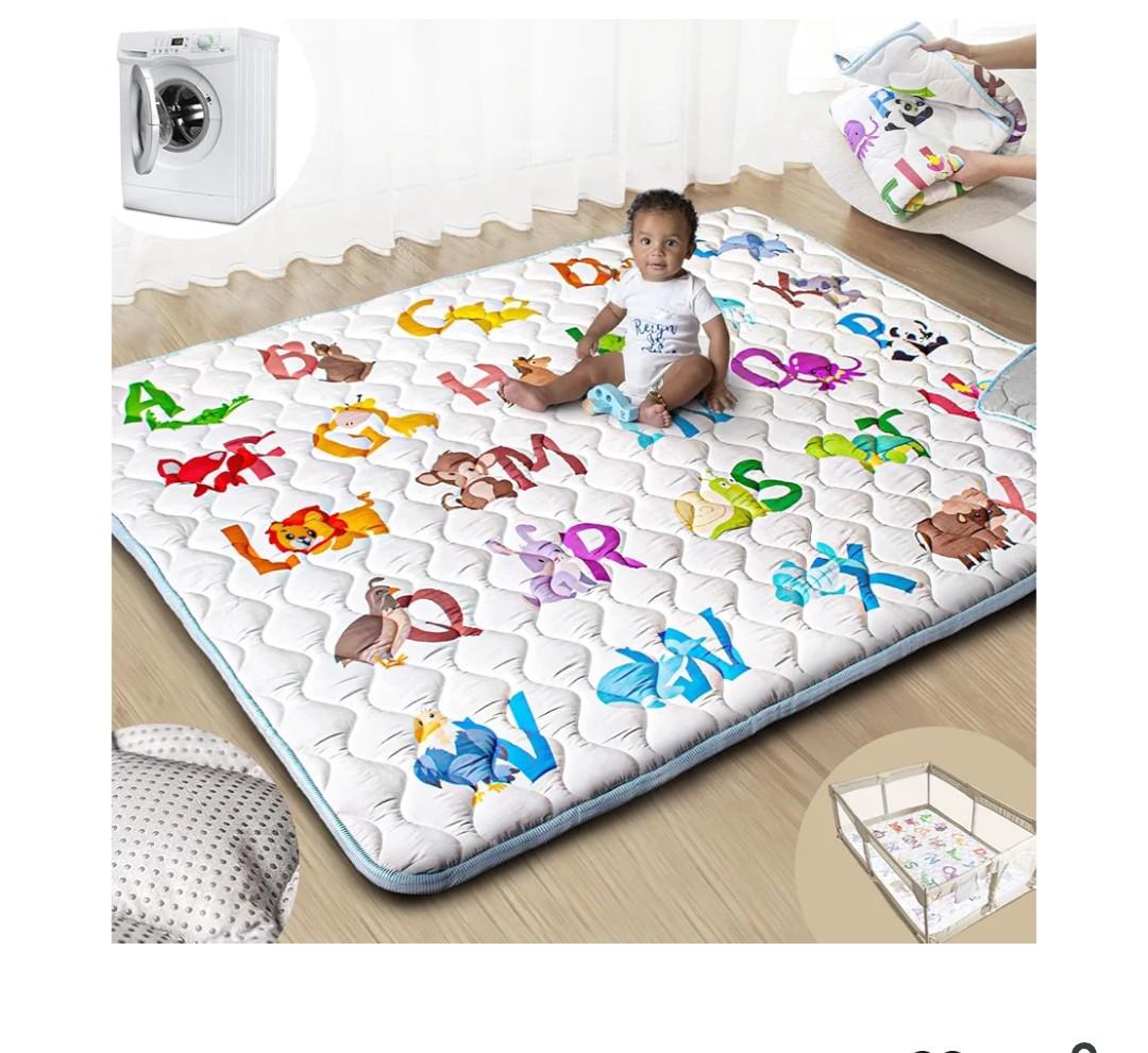Beavtaens Baby Play Mats for Floor, 71”x59” Upgraded Thickness & Larger Super Soft Playmat for Babies and Toddlers, Foldable Washable, Upgrade AntiSlip Crawling Mat for Playpen(Animal Alphabets)