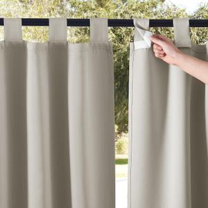 NICETOWN 2 Panels Natural Outdoor Patio Curtainss Waterproof, Detachable Sticky Tab Top Thermal Insulated Privacy Indoor Outdoor Drapes Cold & Heat Block Room Darkening for Pergola, W52 x L84