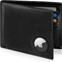 Slim Leather Wallet for Men Airtag Hidden, Large Bifold Mens Wallet RFID Blocking with ID Windows, Credit Card Holder for Men Wallet (A-Modern Black)