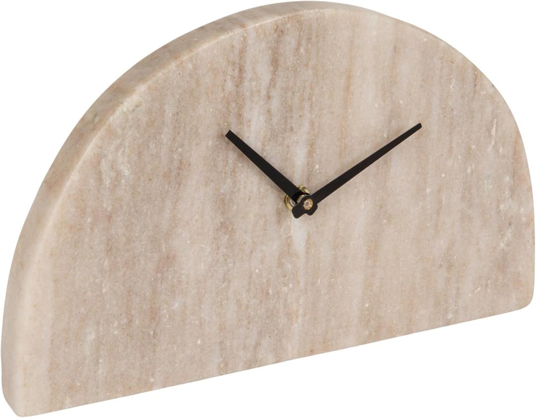 Bloomingville Decorative Half Moon Marble Mantel Clock, Beige and Black (10"W x 6"H)