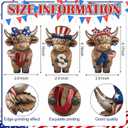 Bucherry 3 Pcs Patriotic USA Highland Cow Figurines 4th of July Independence Day Highland Cow Gnomes Statues 250th Anniversary Decor for Home Tiered Tray Table Farmhouse Rustic Calf Gifts