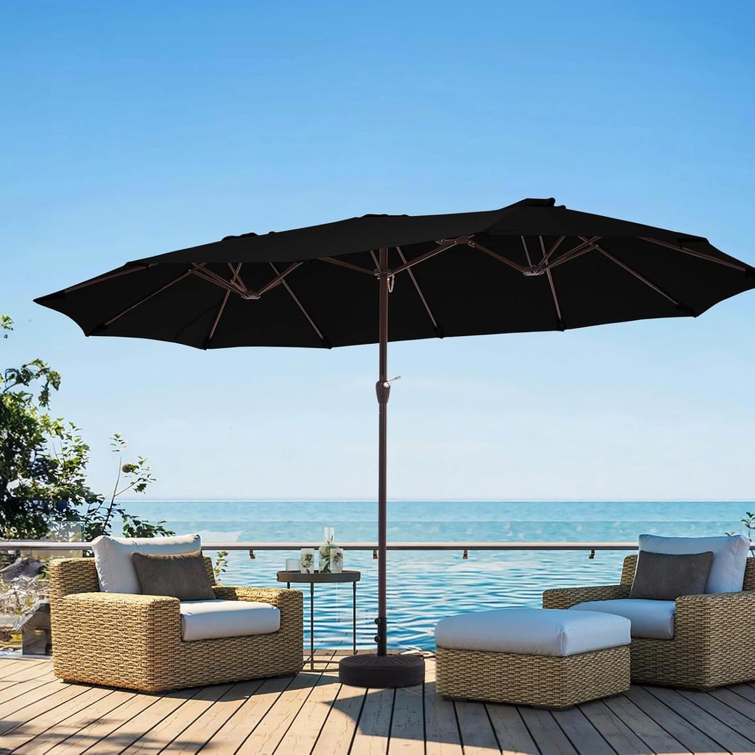 JEAREY 15FT Patio Umbrella Large Outdoor Umbrella Extra Double-Sided Market Umbrella with Crank Handle for Garden, Deck, Backyard and Pool, Black