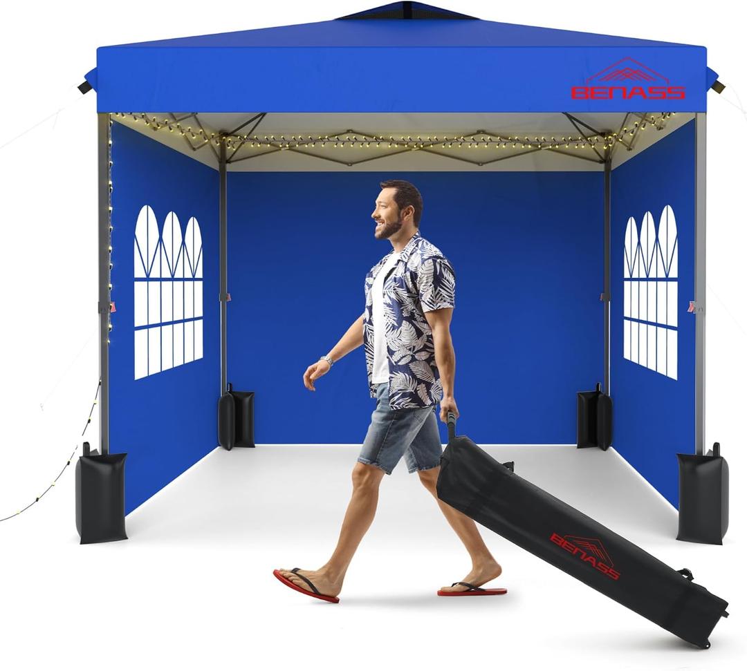 10x10 Pop Up Canopy Tent with 3 Sidewalls, Blue