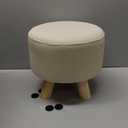 Asense Small Round Ottoman Foot Rest Stool Fabric Padded Seat Footstool Ottoman with Non-Skid Wooden Legs (Beige,Fabric)