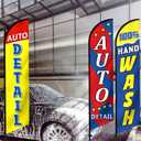 3 Pack Car Wash Sign Feather Flag 12 x 2.5 ft Auto Detail Hand Wash Windless Flags Large Advertising Feather Flag for Business Advertising