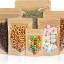 FireKylin Resealable Stand Up Pouches with Zipper 100 PCS, 4.7" x 7.9", Paper Bags, With Window, Clear Fornt Pouches, Food Storage, Brown