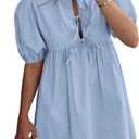 PRETTYGARDEN Womens 2025 Summer Casual Short Sleeve Dresses A Line Bow Tie Front Babydoll Loose Cute Mini Dress with Pockets (Blue, S)
