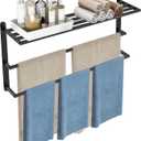 Matte Black 32 InchTowel Racks for Bathroom, VOTZAAQ Black Towel Shelf with Double Towel Bar, 3 Tier Stainless Steel Towel Storage, Bath Towel Holder Wall Mounted