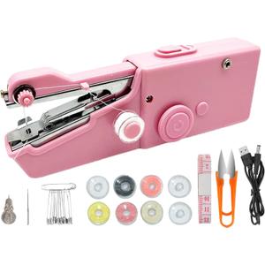 Handheld Sewing Machine Electric Sewing Mini Portable Sewing Machine Suitable for Beginners Sewing Clothes Family Travel DIY (Pink)