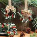 Hotop 8 Set Mini Wreaths for Kitchen Cabinet 12 Inch Small Christmas Wreath with Burlap Ribbon Red Berry and Eucalyptus Leaves for Xmas Window Front Door Fireplace Chair Farmhouse Hanging Decor