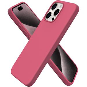 ORNARTO Compatible with iPhone 15 Pro Max Case 6.7", Slim Liquid Silicone 3 Layers Soft Gel Rubber Shockproof Protective Phone Cover with Anti-Scratch Microfiber Lining-Desert Rose