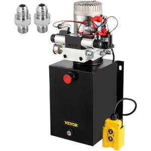VEVOR DC 12V Hydraulic Pump Double Acting Hydraulic Unit 11.4L with Brass Pressure Gauge for Dump Truck, Aerial Aerial Work Platform, Trailer, Quick and Efficient Dump Lift