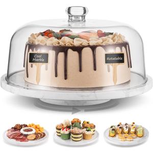 Rotatable Marble Cake Stand with Dome360 Rotating Cake Stand with Lid11.8in30cm Stone Lazy Susan with Acrylic LidTurnable Cheese Pie Dessert Display StandRevolving Serving Platter with Cover