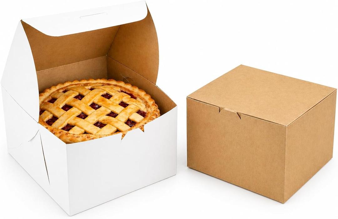 FC Meyer Bakery Boxes - Reversible Classic 10” Layer Cake Box, Versatile Reversible Paperboard – Choose White Or Kraft Side, Ideal for Small Bakery Cafes, Made In USA, Size 10 x 10 x 5 (Pack of 50)