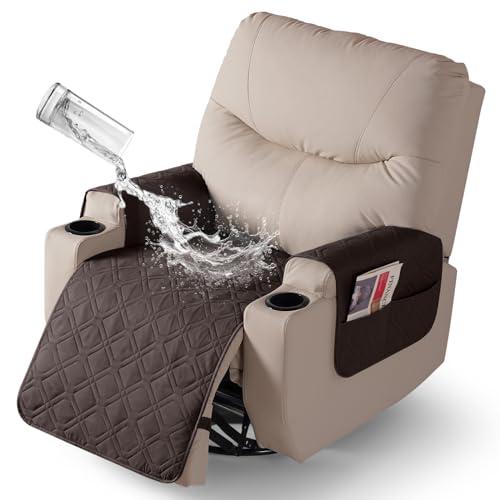 VANSOFY Recliner Chair Covers 100% Waterproof Seat Cover with Arm Reclining Cover Non-Slip Recliner Chair Covers Furniture Protector Washable Slipcover with Pocket for Pets, Dogs(Chocolate, 22")