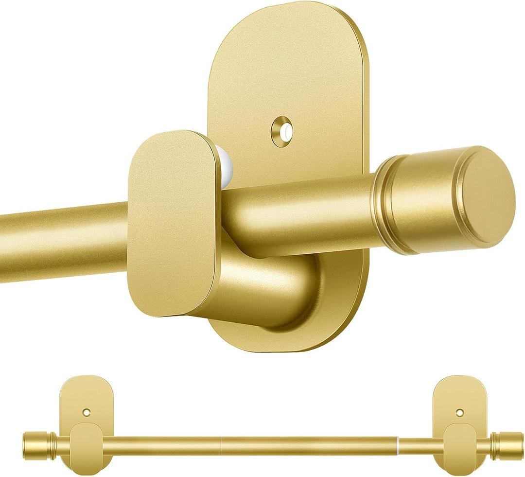 Curtain Rods No Drilling 32 to 86 Inch, HOTOZON 5/8 Inches No Drill Curtain Rods for Windows 55 to 82 Inches(4.5-6.8 ft), Renter Friendly Adjustable Small Drapery Rod for Lightweight Curtains, Gold