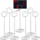 24 Pack 8.86 Inch Table Number Holder Wire Photo Holder Picture Name Menu Clips Memo Note Cards Stand for Wedding Reception Anniversary Birthday Centerpieces(Silver)