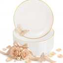 Nervure 100Pcs Ivory and Gold Plastic Plates - 7.5inch Disposable Ivory Dessert/Salad Plates - Heavy Duty Plastic Plate Ideal for Wedding & Party & Mothers Day