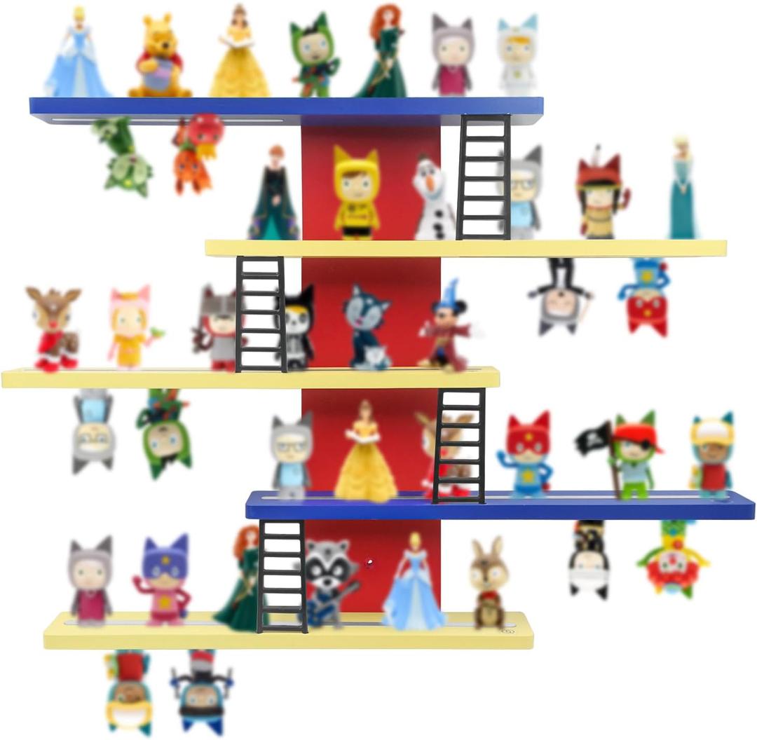 Taladad for Tonie Shelf,Tonies Storage for Creative Tonies Magnetic Wall Shelf for Tonie Figures,12-35 Characters,Wooden Hanging Shelf for Kids (Colorful)