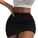 Afibi Women's Stretch High Waist Ruched Bodycon Double Layer Casual Mini Skirt 2XL