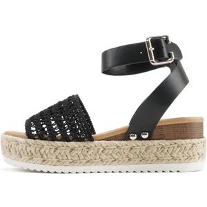 Soda Women's Topic Open Toe Buckle Ankle Strap Espadrille Synthetic sandals, Black, Size 9.5