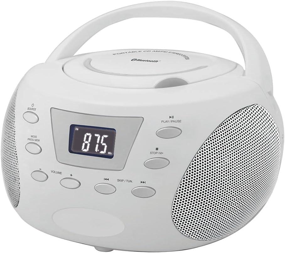 HANNLOMAX HX-332CD Portable CD Boombox, PLL FM Radio, Bluetooth, LCD Display, Aux-in, AC/DC Dual Power Source (White)