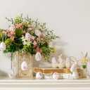 WDS WONDROUS 12-Piece Easter Hanging Ornaments Set, Plastic Bunny & Letter Eggs with Pink Vintage Pattern, Spring Home Decor for Wall Door Tree Table, Easter Party Supplies Gift (Pink and White)