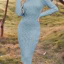 Fangetey Womens Long Sleeve Turtleneck Sweater Dresses Knitted Bodycon Midi Sheath Jumper Dresses (Blue)