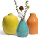 Ceramic Vases for Decor Set of 3, Colorful Decorative Vases for Farmhouse Fireplace, Modern Small Centerpieces Floral Decoration for Home Office Living Room Shelf Table, Rustic Style