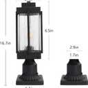 Monkfish Modern Black Outdoor Post Light, Waterproof Exterior Pillar Lamp with Square Base & Cyan Striped Glass Shade, E26 Socket, Weather Resistant Garden Path Light for Patio, Yard, Driveway (1-PACK)