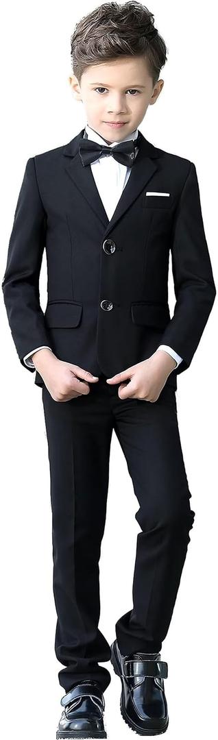 YuanLu Boys Suit for Kids Tuxedo Wedding Ring Bearer Outfit Boy Formal Suits 5 Piece Slim Fit Dresswear Suit Set (7 Years, Black)
