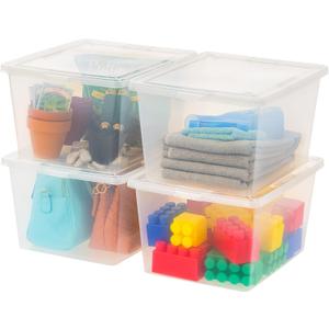 IRIS USA 4-Pack Storage Bins with Lids, 25 Quart, Clear Stackable Containers Box Organize Shoes Closet Shelves Clothes Blankets Towels - BPA-Free Plastic
