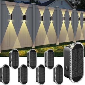 Solar Fence Lights Outdoor - 3000/4000/6000K 3 Modes, IP65 Waterproof Fence Lights Solar Powered, Up & Down Lighting Solar Wall Lights Outdoor for Backyard/Garden/Patio/Garage and Wall Decor (8 Pack)