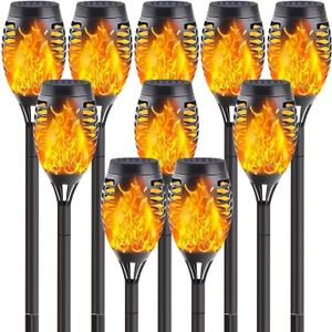 10Pack Solar Lights Outdoor, Mini Solar Torch Lights with Flickering Flame for Garden Decor, Solar Flame Lights Waterproof Solar Powered Outdoor Lights, Solar Tiki Torches for Pathway Patio Yard Porch