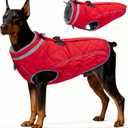 Dog Coat, Warm Dog Winter Coat for Large Dogs, Waterproof Jacket with Harness Built in, Reflective Turtleneck Cold Weather Coats with Zipper,Pet Fleece Vest Snow Jacket, Red XXL