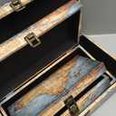 Jolitac Wood Storage Box Set of 3, Vintage Decorative Nesting Boxes Wooden Treasure Storage Crates With Latch, Home Decor Rustic Antique Boxes With Lid for Photos, Jewelry, Cash (Rectangle- Map)