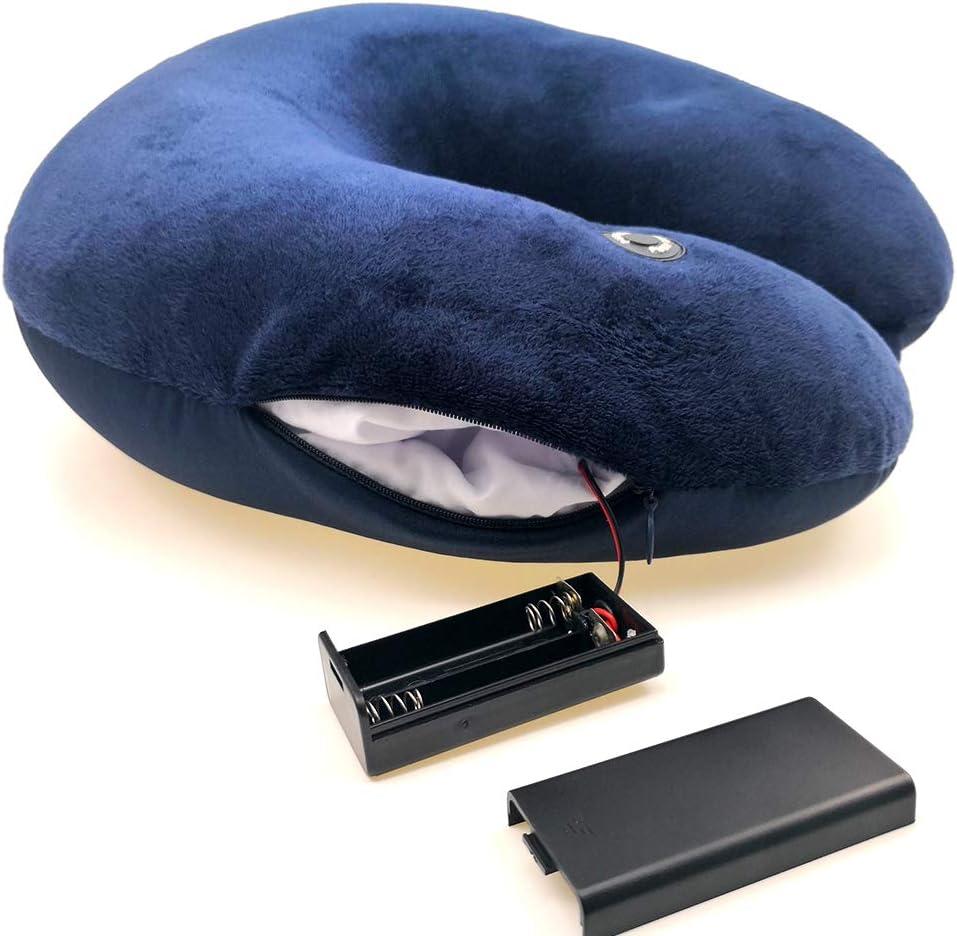 Hooshing Vibrating Neck Pillow Massage Therapy for Traveling Home Rest Portable Neck Pillows for Pain Relief Best Gift for Parents, Deep Blue