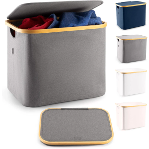 Lonbet - Storage Box With Lid - 50 L - All In One Wardrobe Storage Organiser - Storage Basket for Organising - Versatile Use: Laundry Basket and Clothes Toys Bathroom Organiser Grey