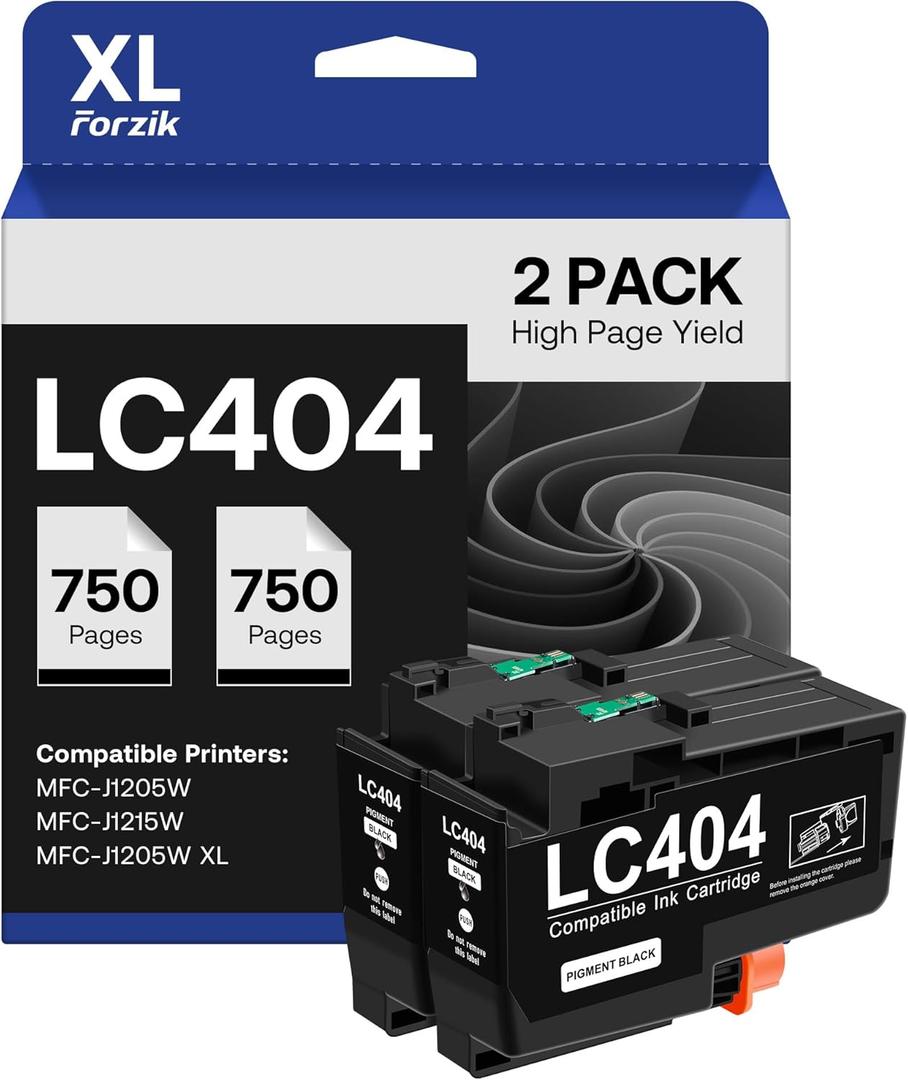 Forzik LC404 LC404BK Ink Cartridges Replacement Compatible for Brother LC404XL LC-404 for MFC-J1205W MFC-J1215W MFC-J1205W XL Printer (2 Pack, Black)