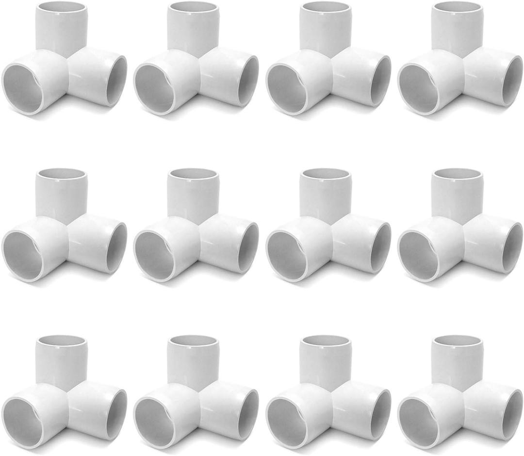 QWORK 3 Way 1/2" Tee PVC Fitting Elbow,12Pack PVC Fitting Connector,Furniture Grade, for Building Furniture and PVC Structures, White