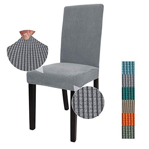 JIVINER Thick Stretchy Dining Chair Slipcover Set of 4 Washable Jacquard Parsons Chair Covers Removable Kitchen Chair Furniture Protector for Dining Room, Hotel, Party (4, Light Gray)