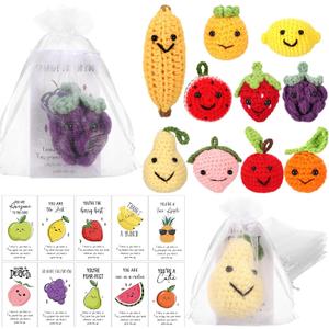 Shappy 20 Sets Inspirational Positive Fruit Gift Cute Funny Wool Knitted Fruit Mini Valentines Coworker Appreciation Gift Motivational Pun Card Valentine's Day Party Favor for Teacher Employee Staff