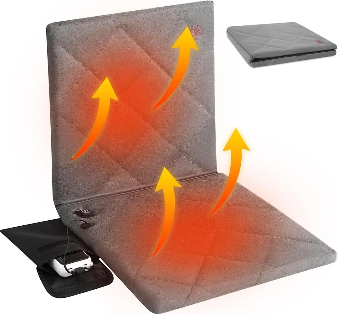 Juexica Portable Heated Seat Cushion Warm Stadium Seats Camping Outdoor with Back Support and 3 Level Winter Heated Seat Cover for Outdoors, No Power Bank (15.7 Inch, Grey)