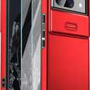 for Google Pixel 8A Case with Sliding Camera Cover + 2 Packs Screen Protector, 2 in 1 Heavy Duty Full Body Shockproof Hard PC+Soft Silicone Drop Protective Phone Case for Pixel 8a Red