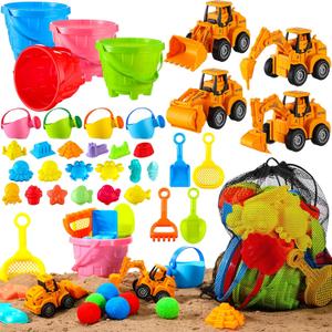 68 Pcs Pool Party Favors Beach Toys for Aged 3-10 Include Sand Buckets Construction Cars Rake Sieve Shovel Set Ocean Animal Castle Molds Watering Cans Water Balls Mesh Beach Bags for Summer