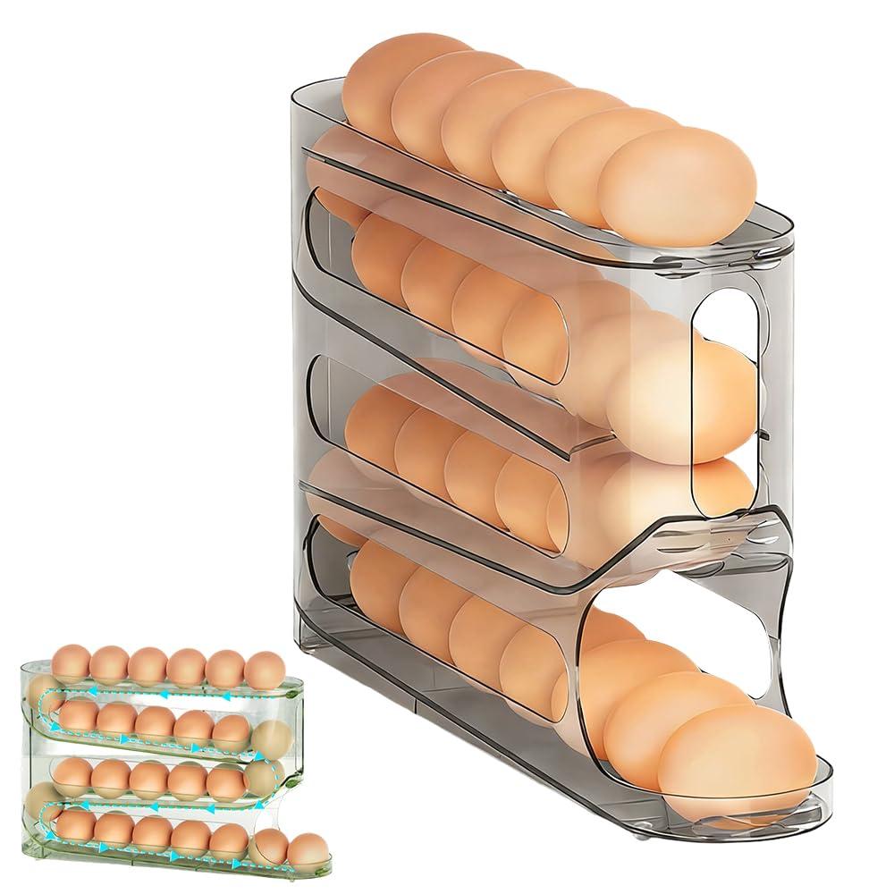Automatic Rolling Egg Storage Rack, 2026 New 4 Tier Egg Holder for Fridge, Space-Saving Refrigerator Organizer Container, Holds 30 Eggs (Transparent)