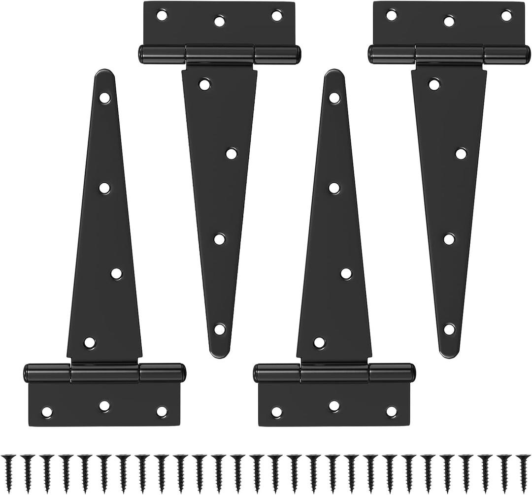 Black Door Hinges, Gate Hinge Heavy Duty Rustproof for Shed Door, Wooden Fences, Barn (4 Pack, 8 inch)