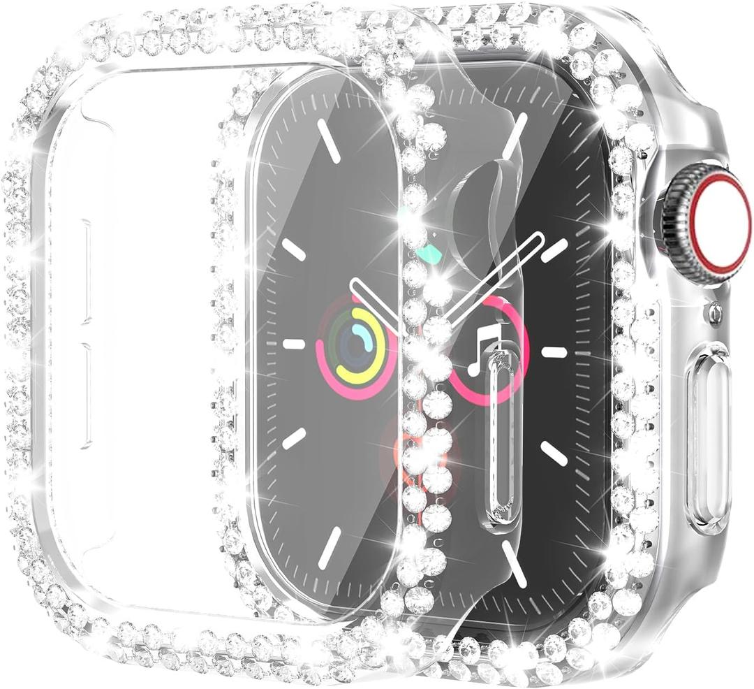 Bling Bumper Case for Apple Watch Series 10 46mm, Built-in Screen Protector [Touch Sensitive] Women Glitter Diamond Rhineston Cover for iWatch S10 46mm, Clear
