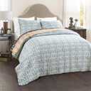Lush Decor Bohemian Stripe Reversible Cotton Quilt Set, 3 Piece Set, Full/ Queen, Turquoise & Orange -Striped Bedding Set - Blue Quilts Queen Size - Boho Decor