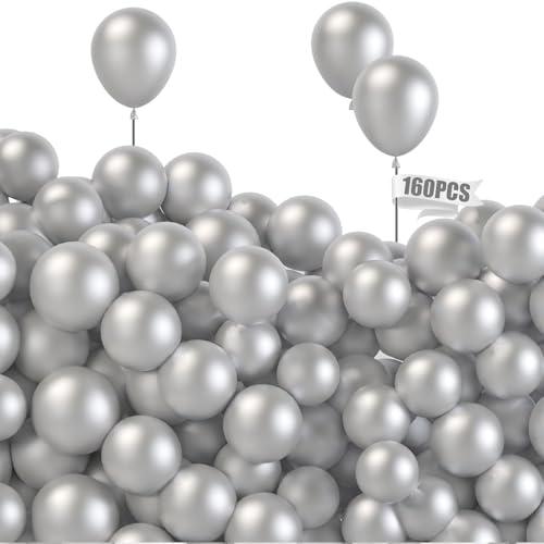 LovesTown 160 PCS 5 inch Silver Balloons, Small Silver Latex Party Balloons Helium Quality for Birthday Graduation Baby Shower Wedding Bridal Bachelorette Party Decorations